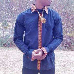 Beautiful African Linen and Wax Detailed Shirt